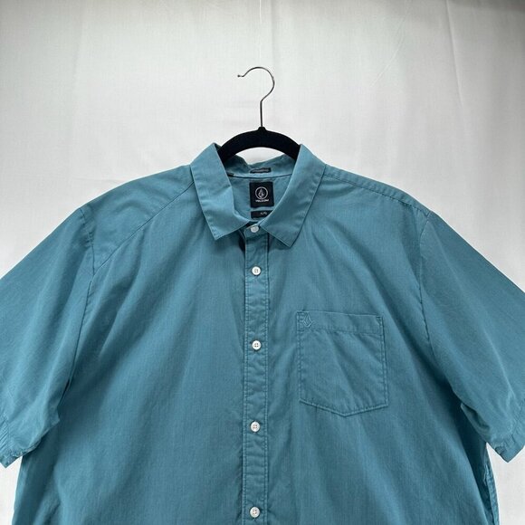 Volcom Shirt Mens Sz XL Classic Fit Button Down Short Sleeve Cotton Blend Blue - Picture 3 of 12